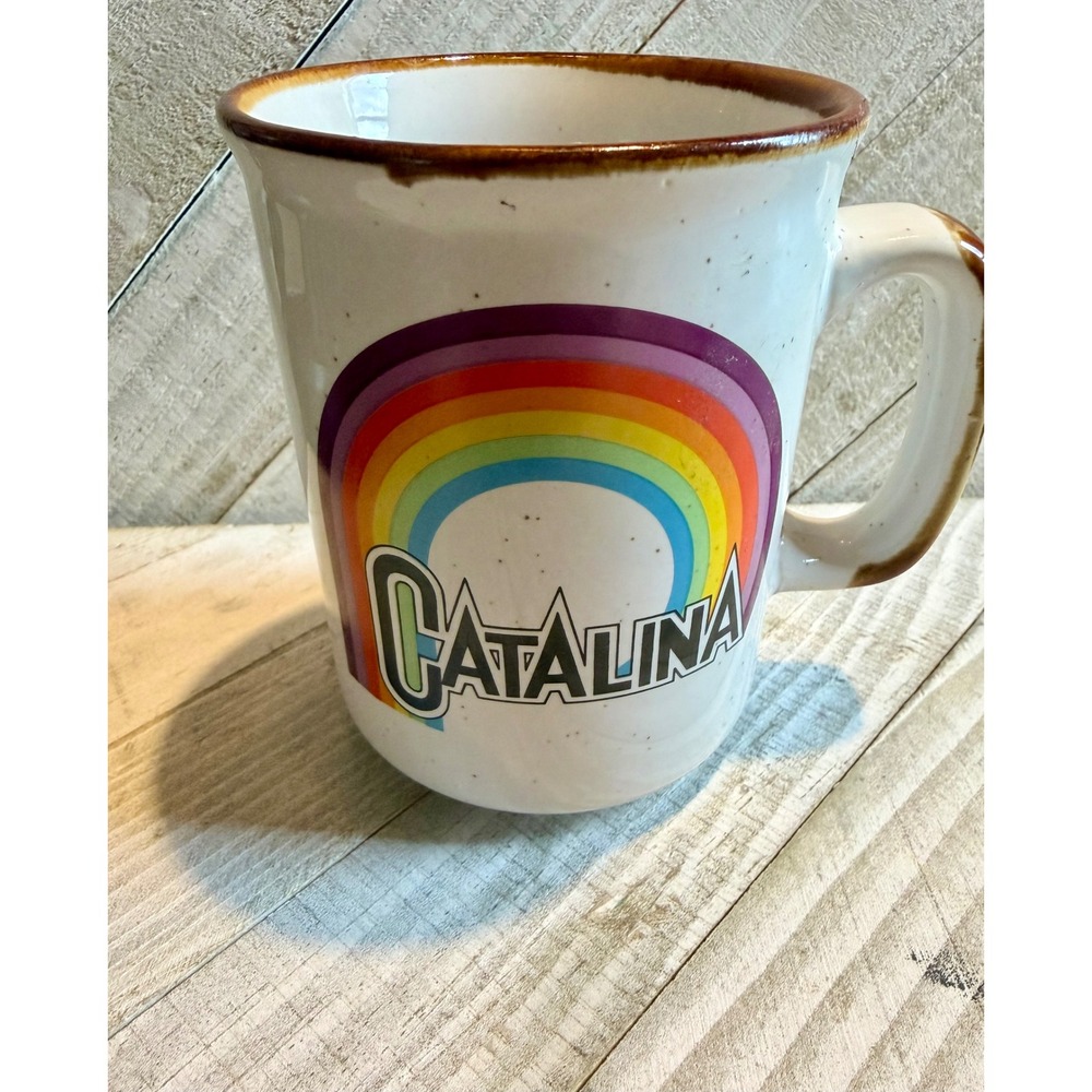 Vintage Catalina Island Rainbow Coffee Mug Speckled Stoneware Retro Souvenir